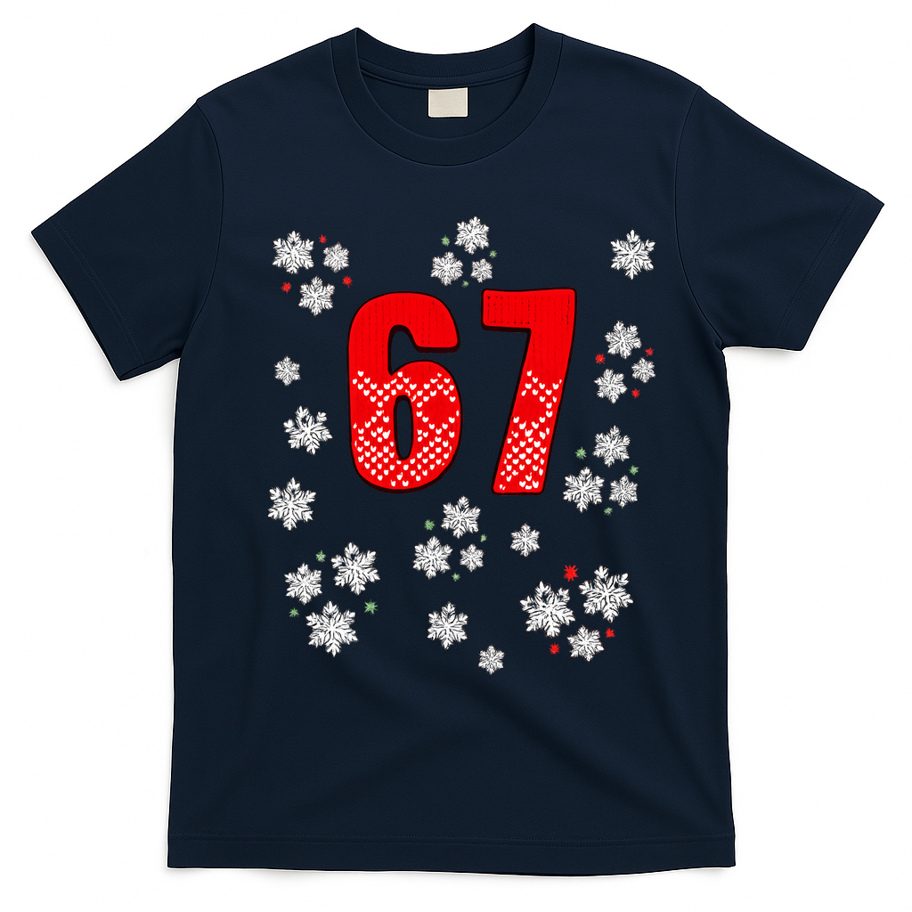 67 Christmas Snowflake Ugly Sweater 6-7 Meme T-Shirt - Navy Blue