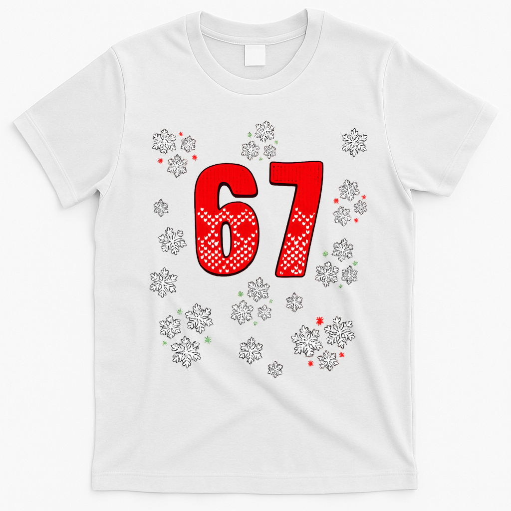 67 Christmas Snowflake Ugly Sweater 6-7 Meme T-Shirt - White