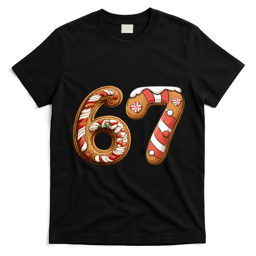 67 Christmas Six Seven Funny Meme Gingerbread Cookies T-Shirt - Black