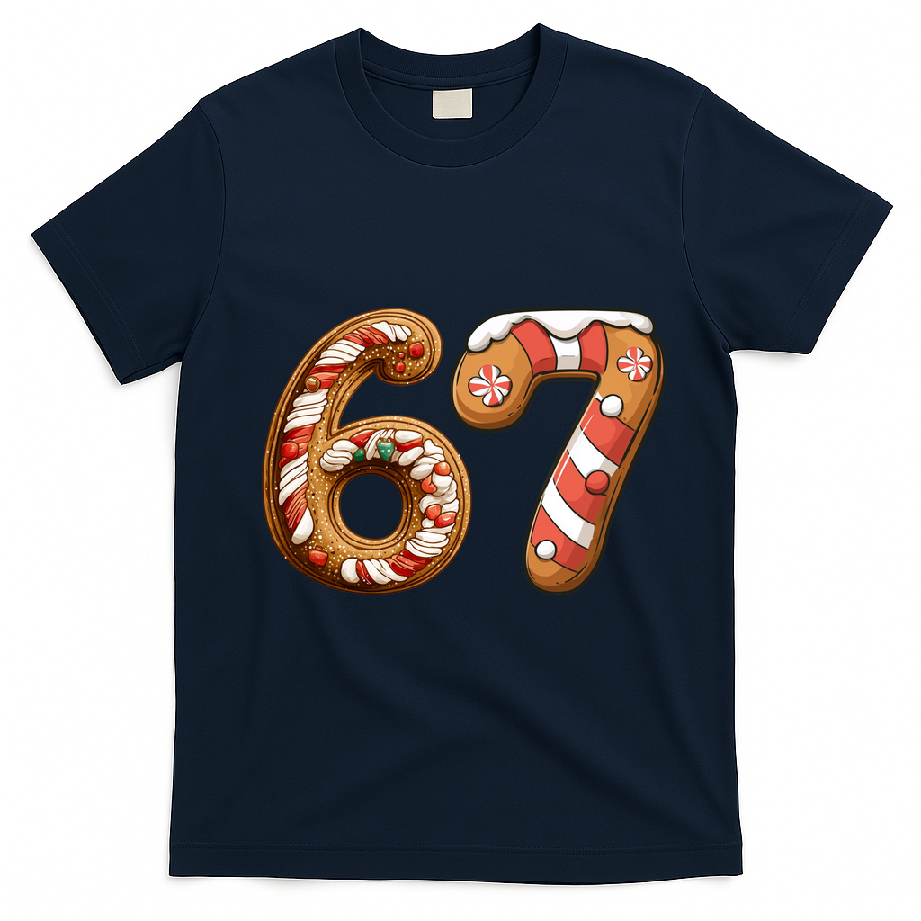 67 Christmas Six Seven Funny Meme Gingerbread Cookies T-Shirt - Navy Blue