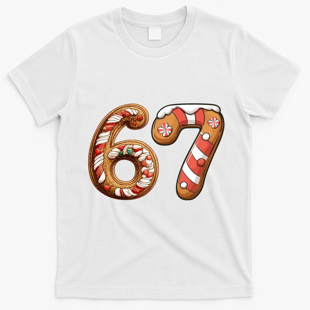 67 Christmas Six Seven Funny Meme Gingerbread Cookies T-Shirt - White