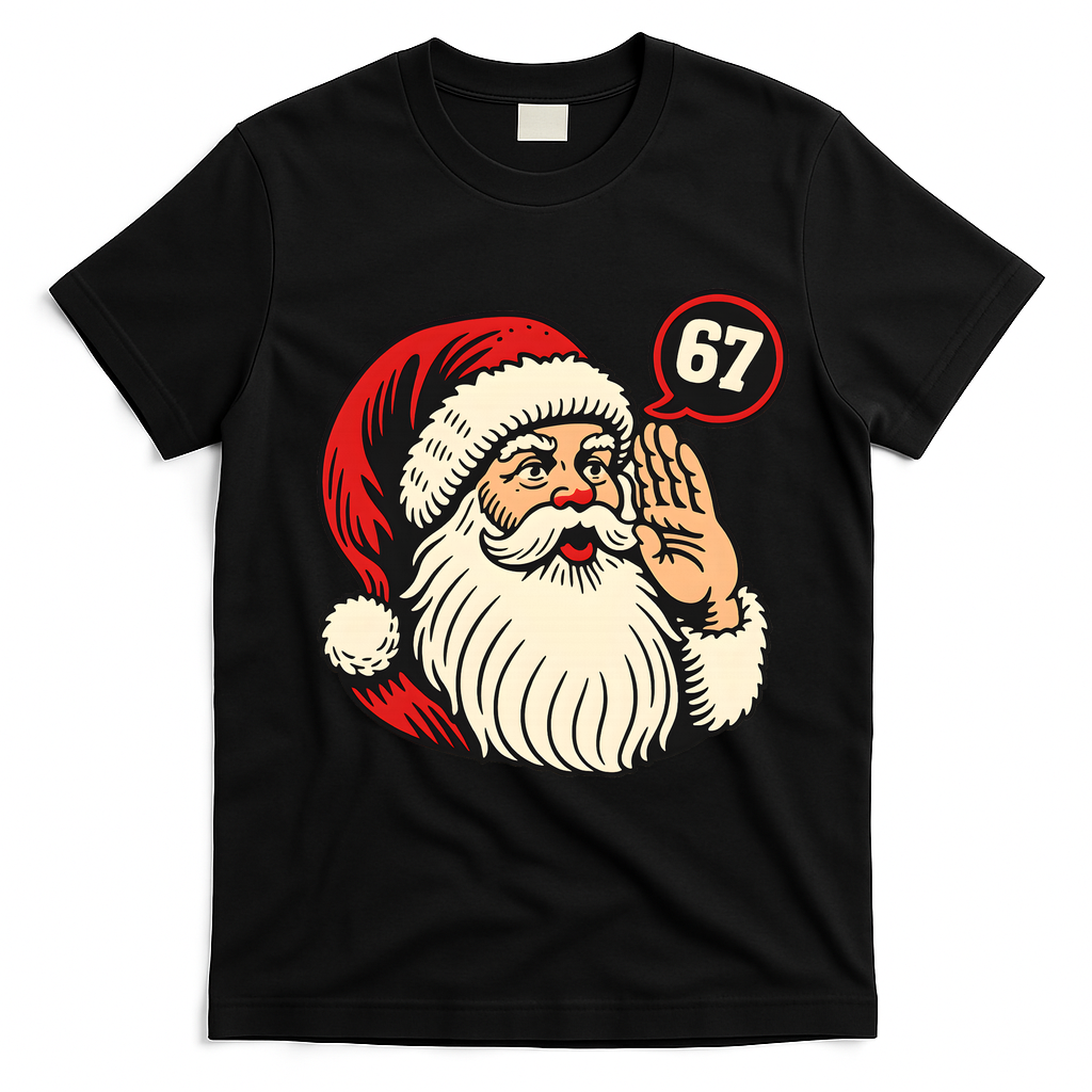 67 Christmas Six Seven Meme Brainrot Santa Claus T-Shirt - Black