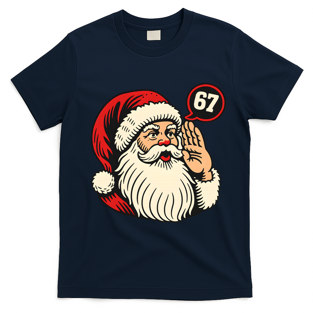 67 Christmas Six Seven Meme Brainrot Santa Claus T-Shirt - Navy Blue