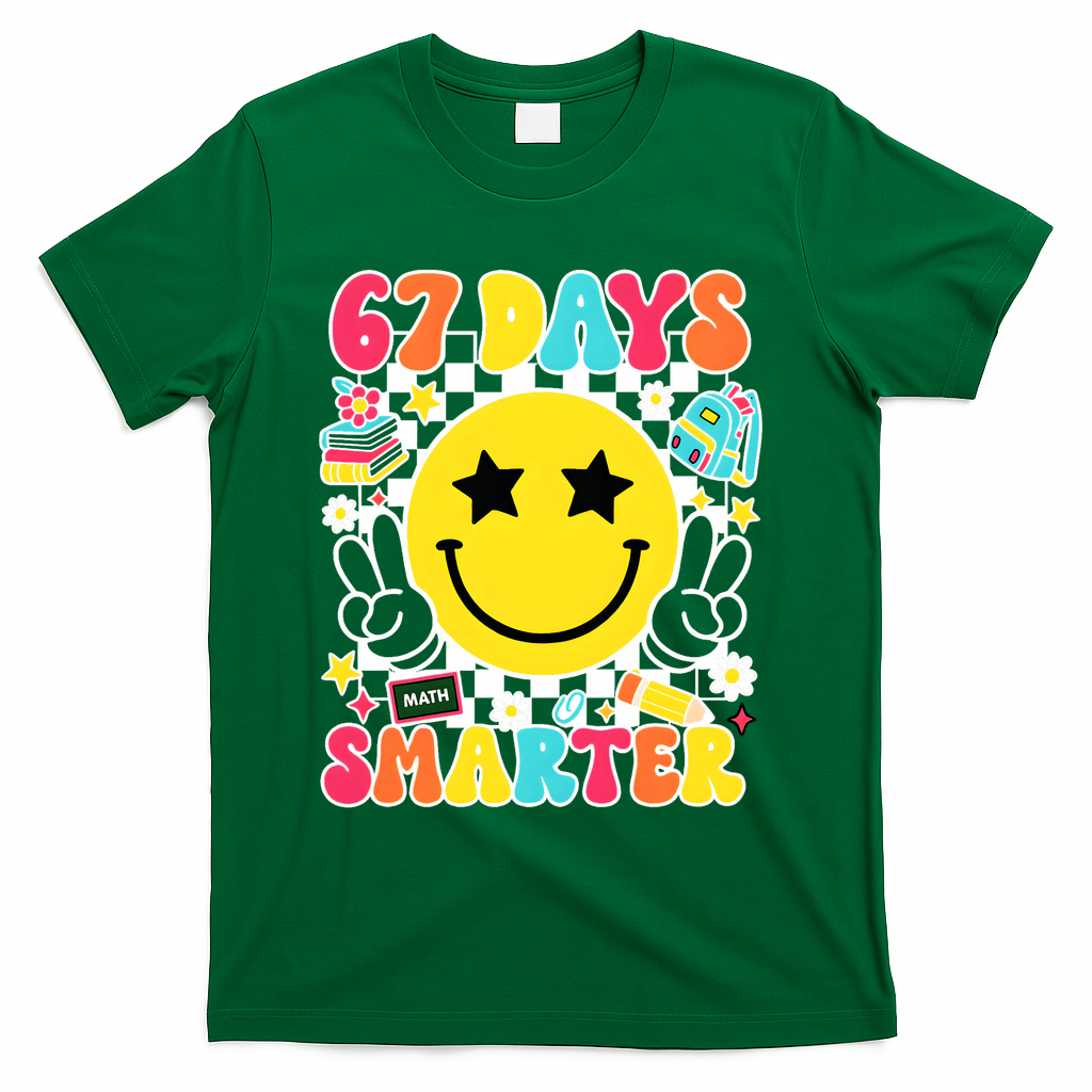 67th Day Of School 67 Days Smarter Students Teacher T-Shirt - Green