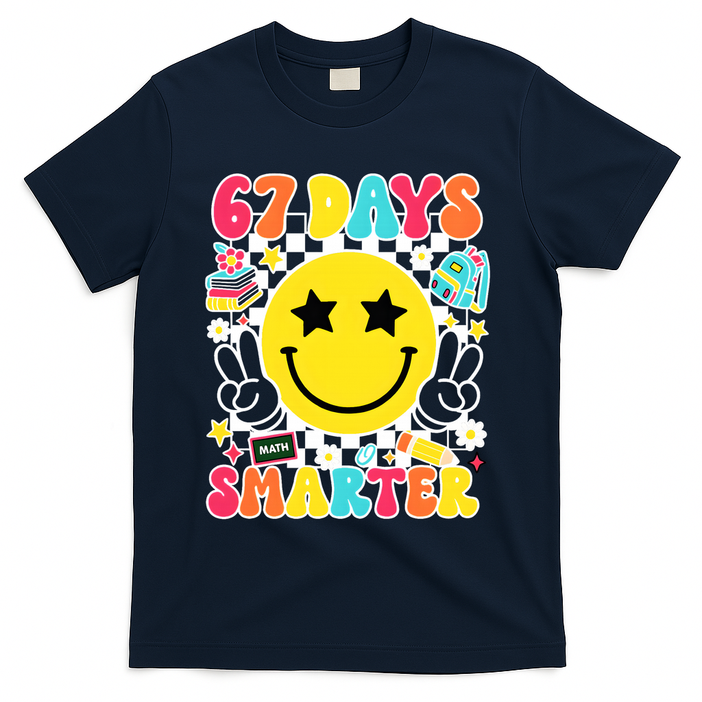 67th Day Of School 67 Days Smarter Students Teacher T-Shirt - Navy