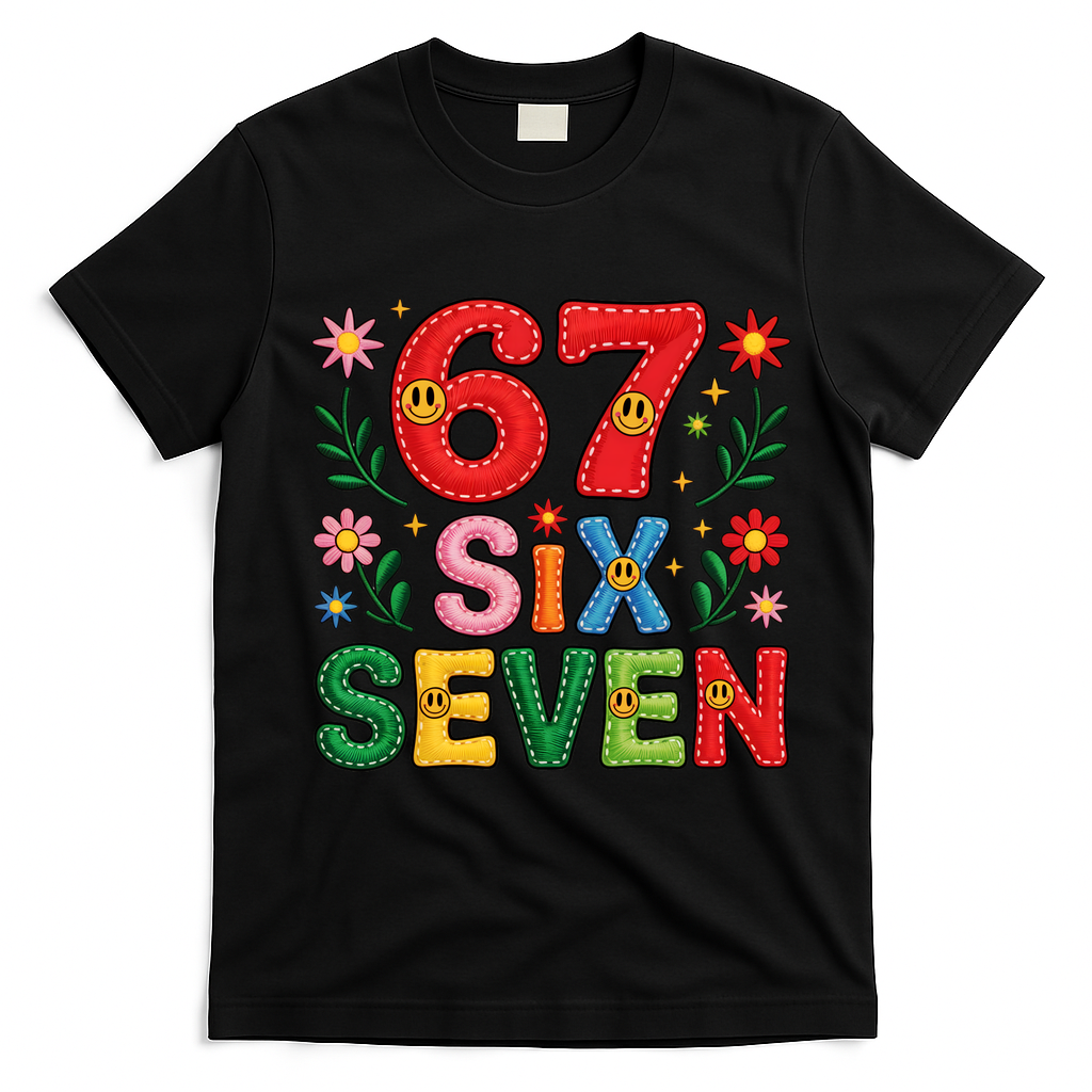 67 Funny 6-7 Christmas Meme T-Shirt - Black
