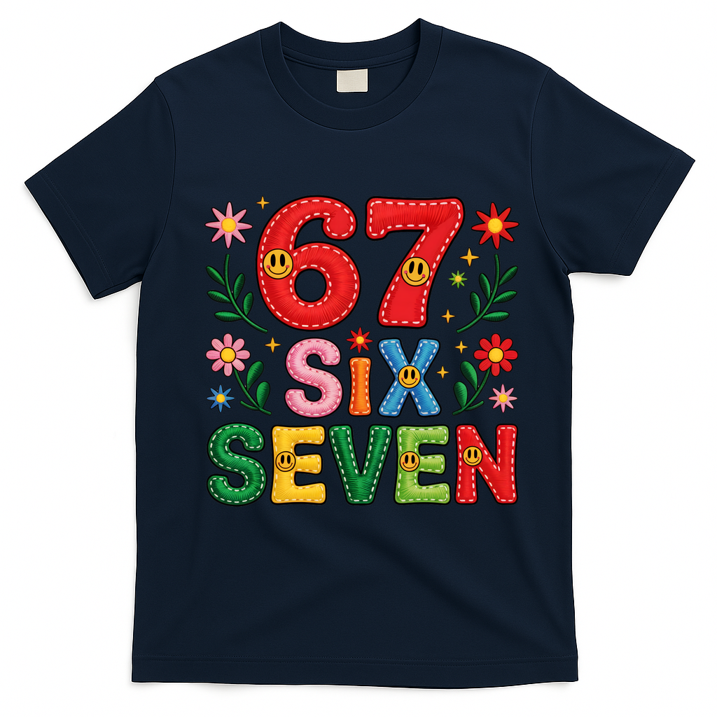 67 Funny 6-7 Christmas Meme T-Shirt - Navy Blue