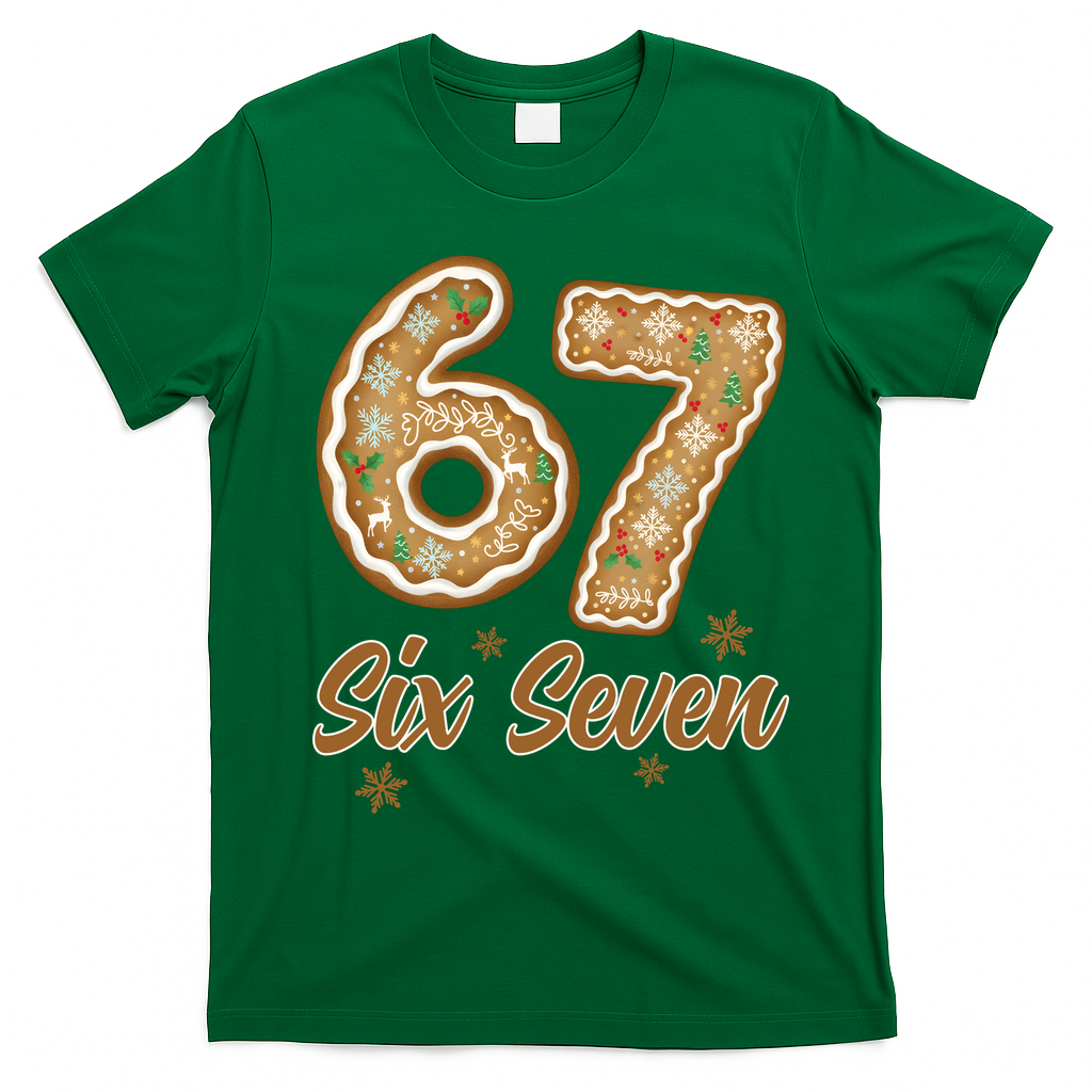 67 Gingerbread Funny Christmas 6-7 Meme T-Shirt - Irish Green