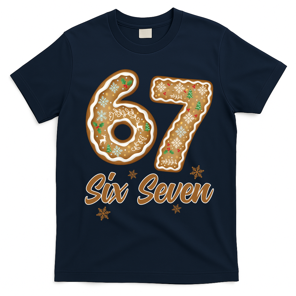 67 Gingerbread Funny Christmas 6-7 Meme T-Shirt - Navy Blue