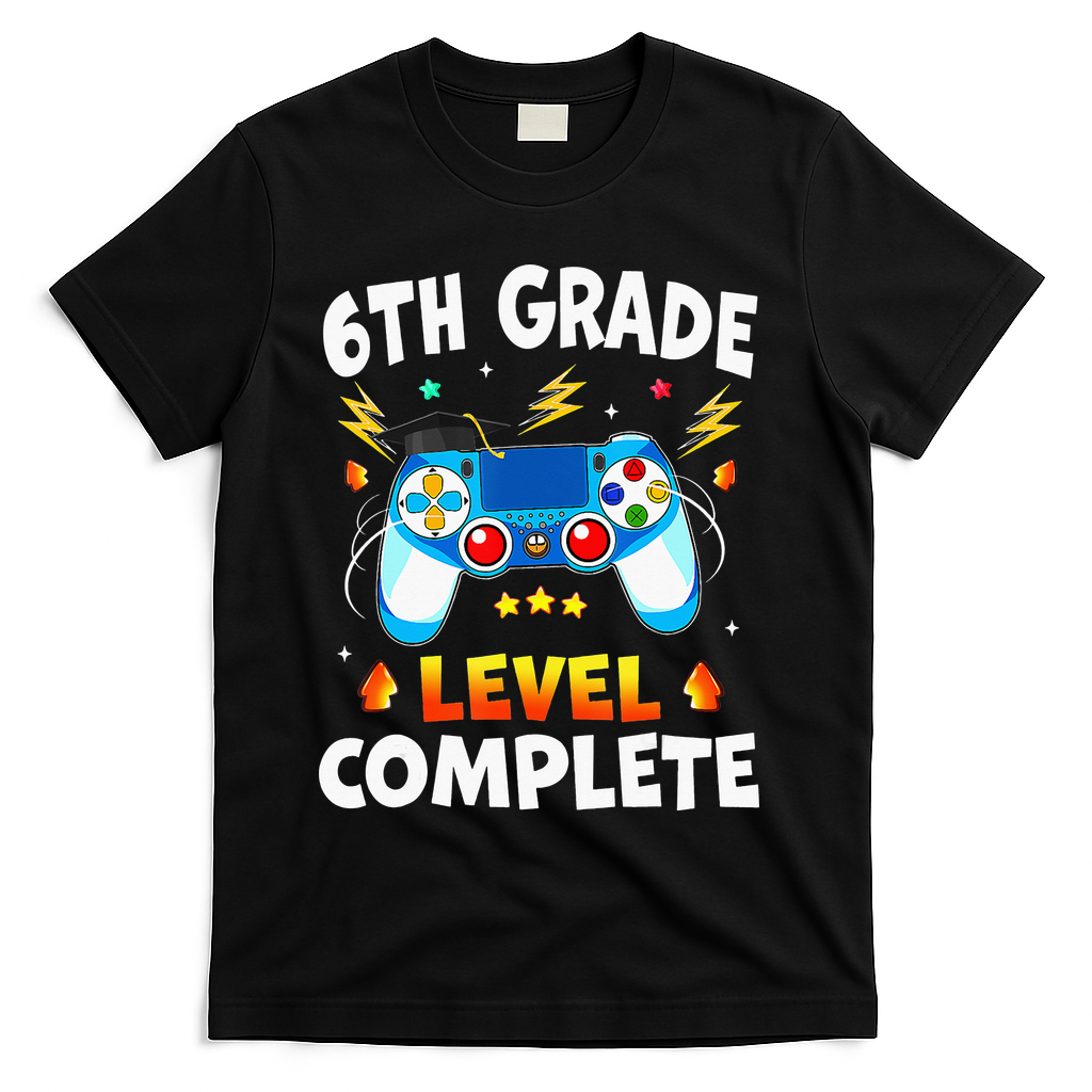 6Th Grade Level Complete School Graduation Video Gamer T-Shirt - Black