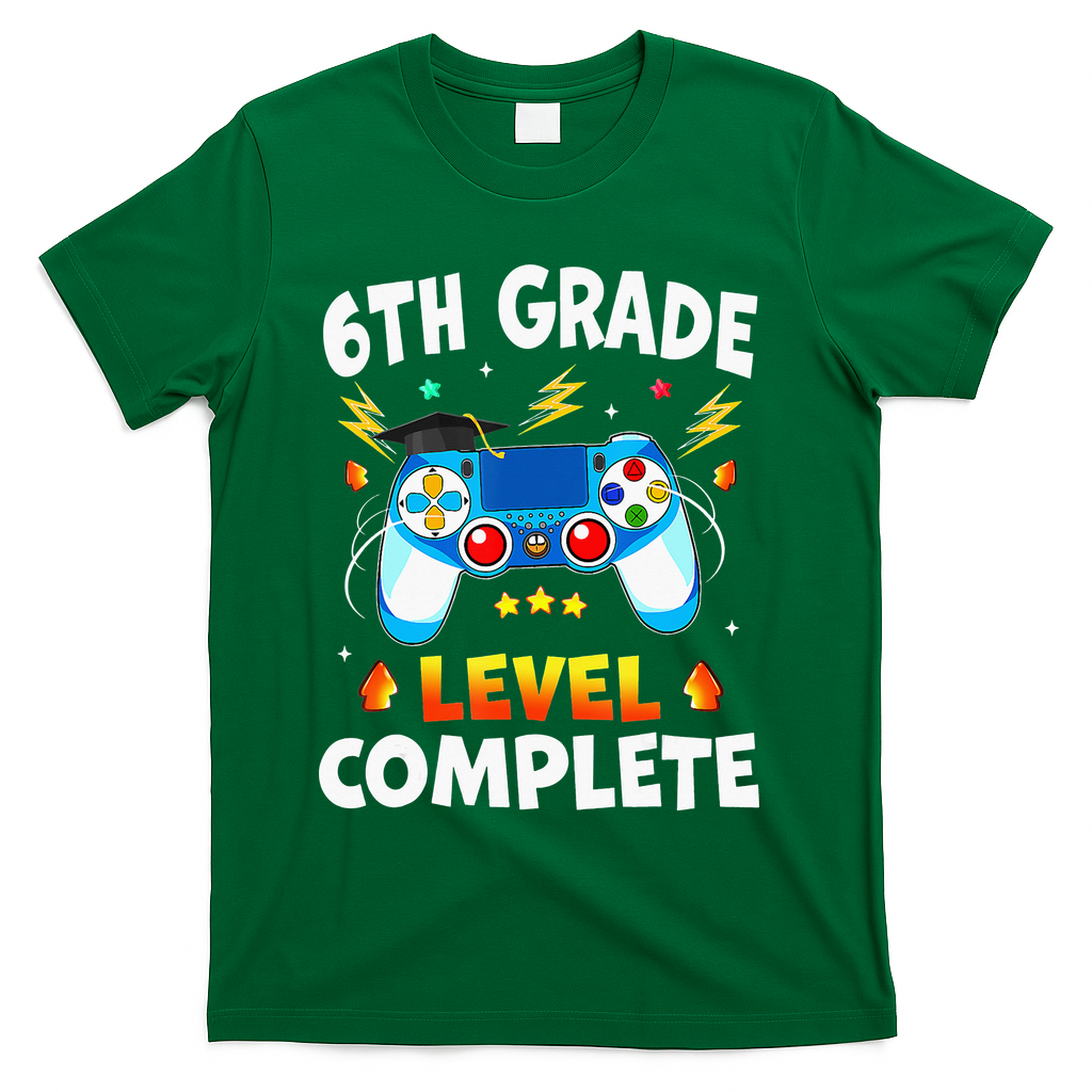 6Th Grade Level Complete School Graduation Video Gamer T-Shirt - Green