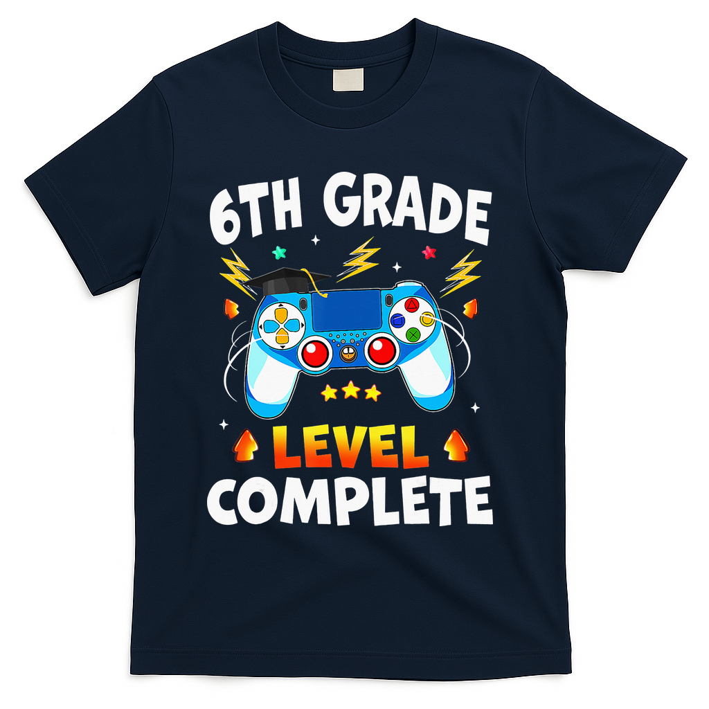 6Th Grade Level Complete School Graduation Video Gamer T-Shirt - Navy