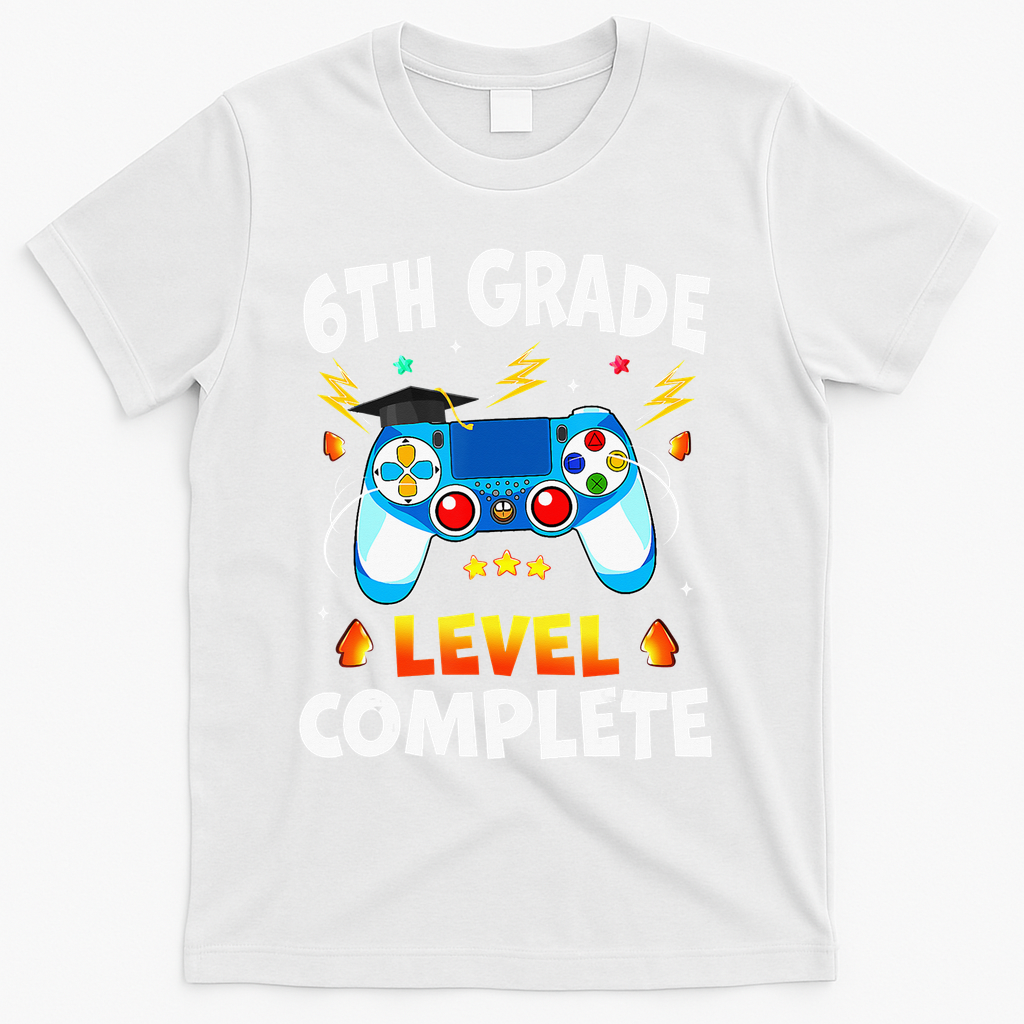 6Th Grade Level Complete School Graduation Video Gamer T-Shirt - White