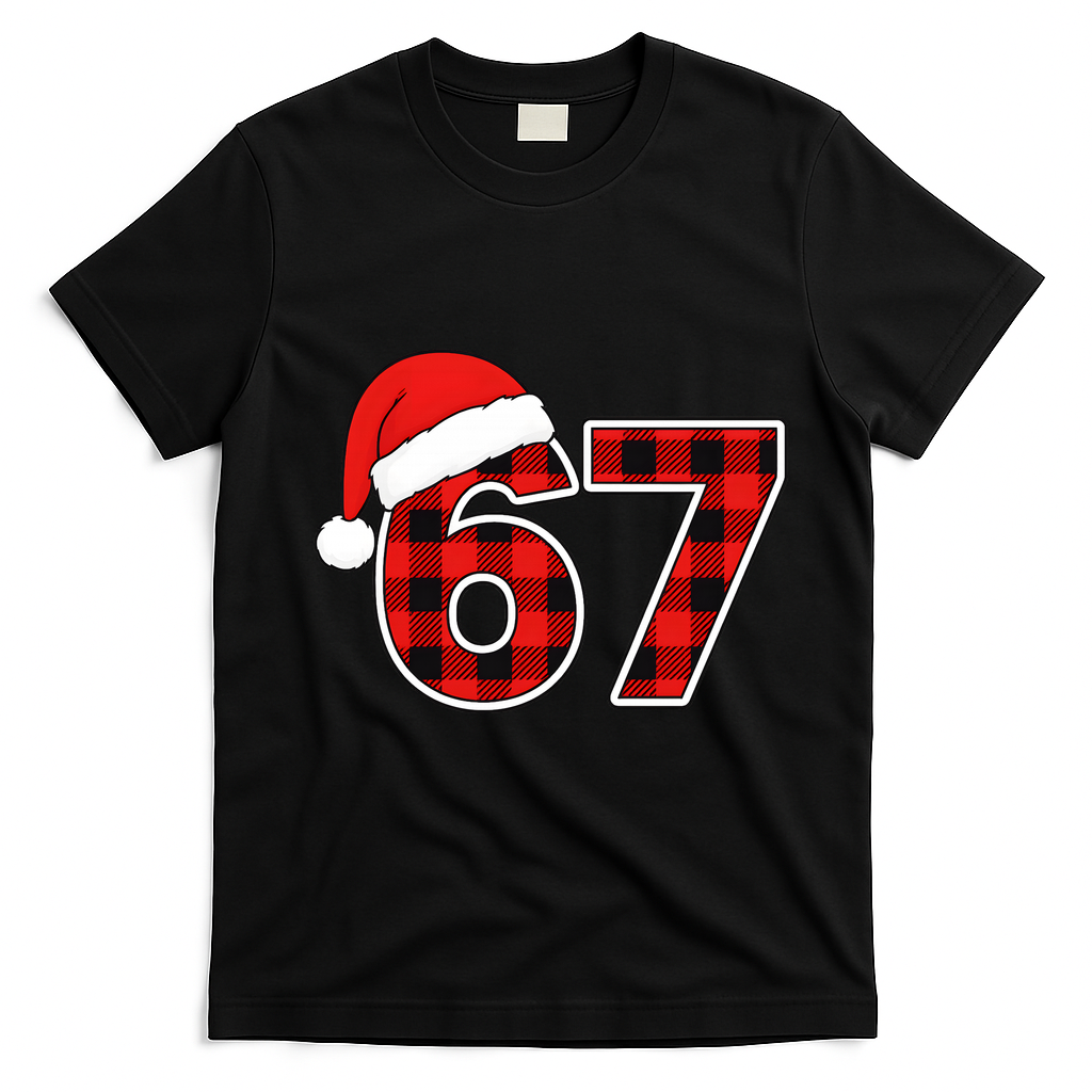 67 Meme Funny Christmas Red Plaid Xmas Slang T-Shirt - Black