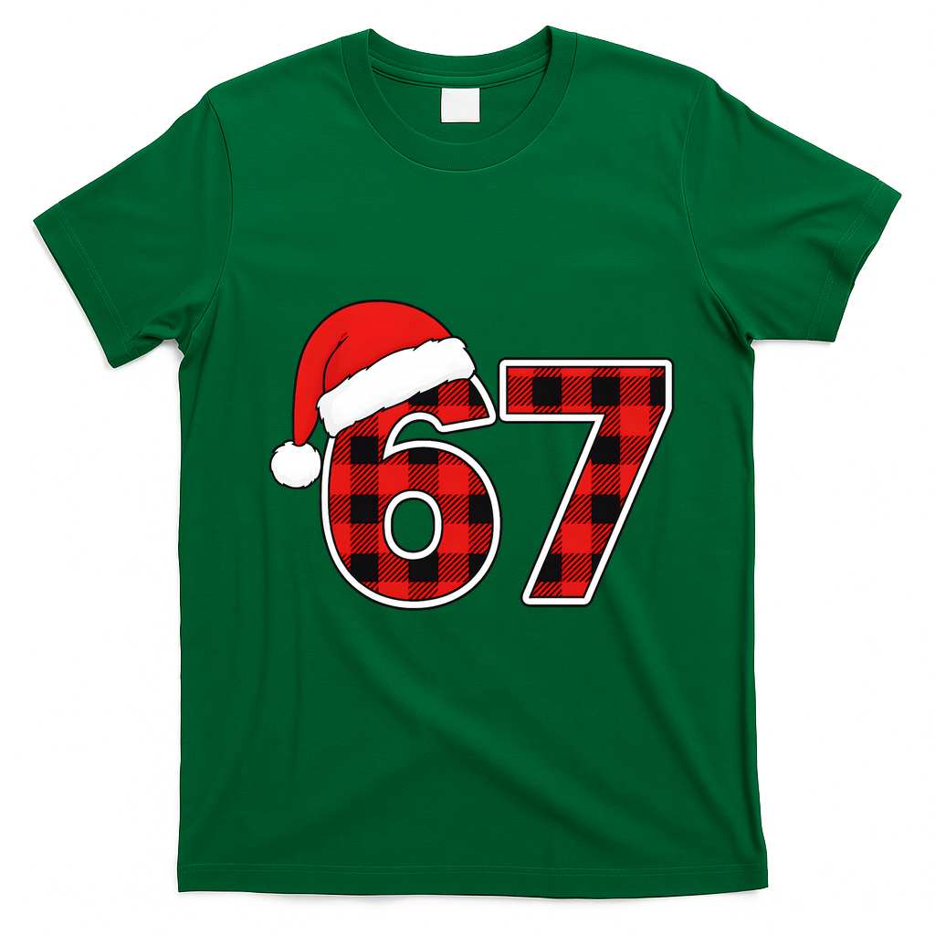 67 Meme Funny Christmas Red Plaid Xmas Slang T-Shirt - Irish Green