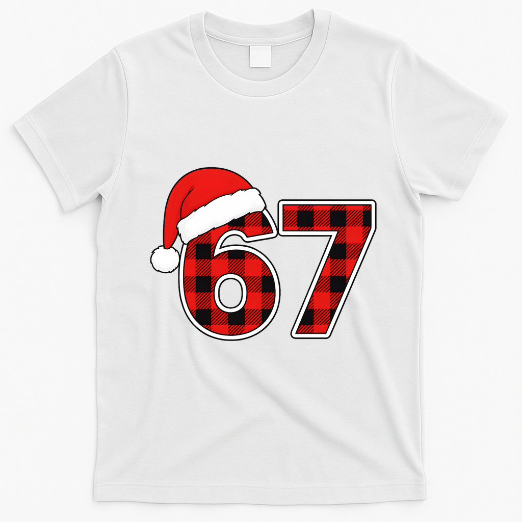 67 Meme Funny Christmas Red Plaid Xmas Slang T-Shirt - White