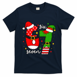 67 Meme Six Seven Christmas Santa Elf Funny T-Shirt - Navy Blue