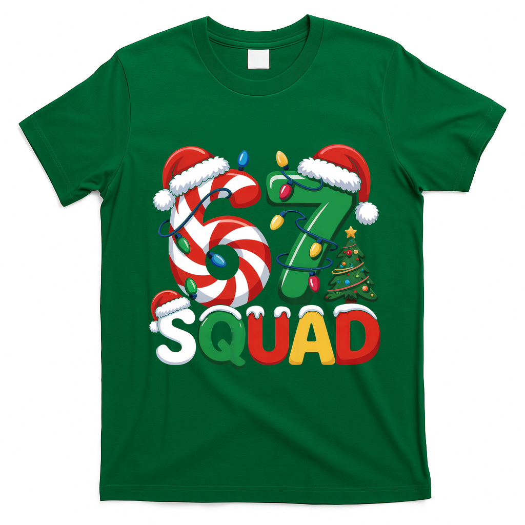 67 Squad Christmas Candy Cane Funny Meme T-Shirt - Irish Green