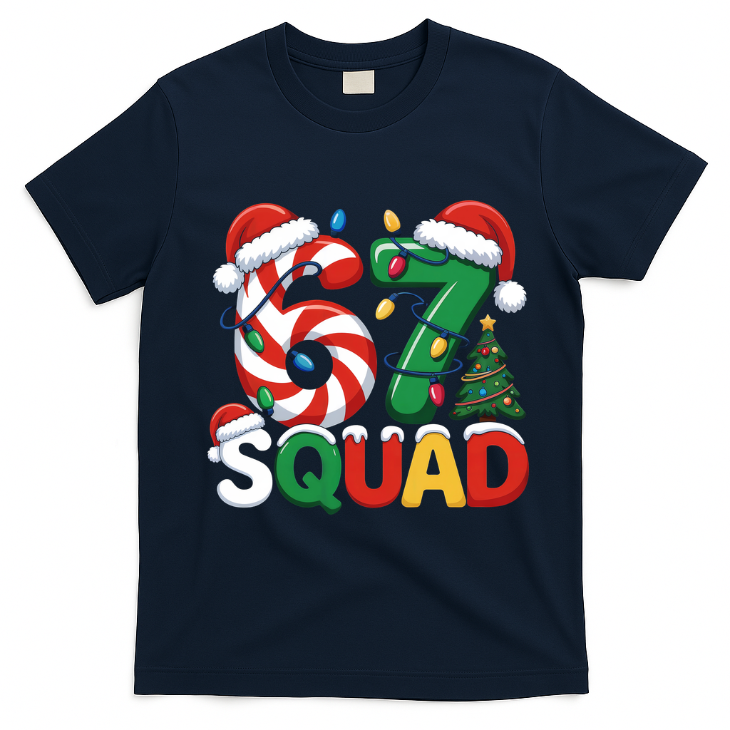 67 Squad Christmas Candy Cane Funny Meme T-Shirt - Navy Blue
