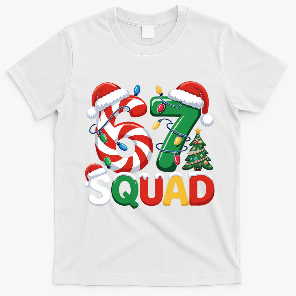 67 Squad Christmas Candy Cane Funny Meme T-Shirt - White
