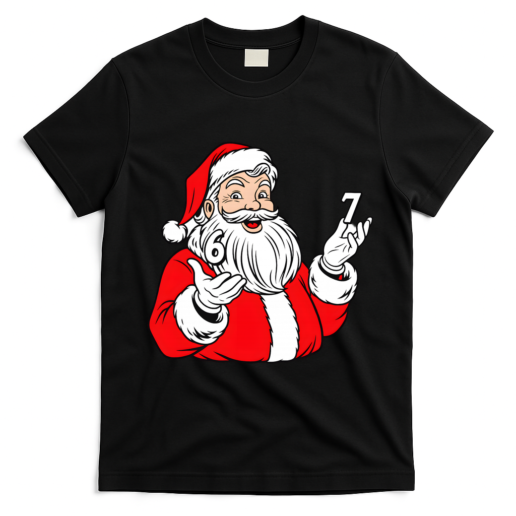 6-7 Santa Claus Christmas  T-Shirt - Black
