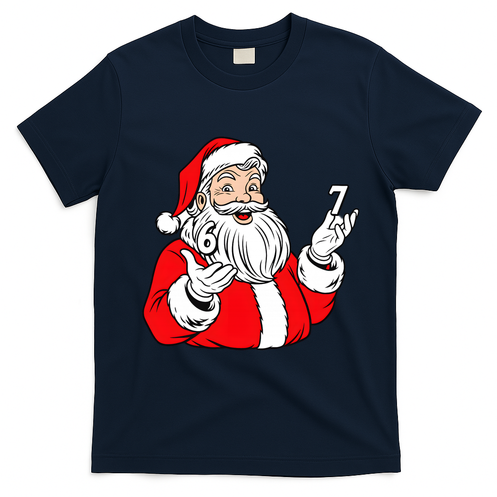 6-7 Santa Claus Christmas  T-Shirt - Navy Blue