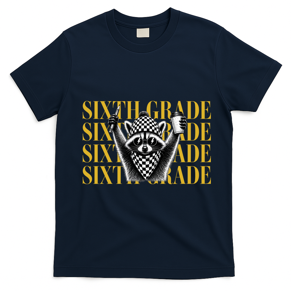 6th Six Grade Funny Raccoon Back To School T-Shirt - Navy Blue