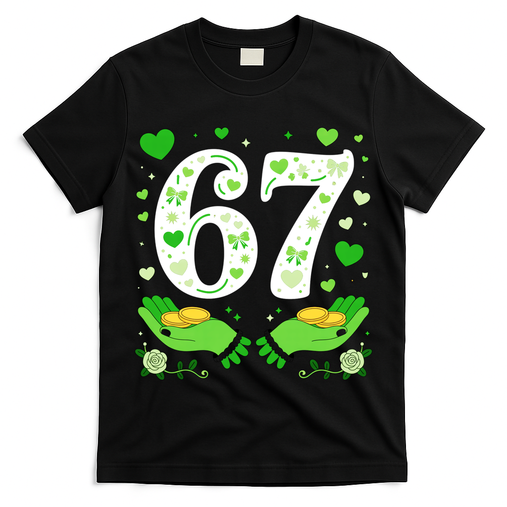 67 St Patricks Day Shamrock Clover Hands 6-7 Meme T-Shirt