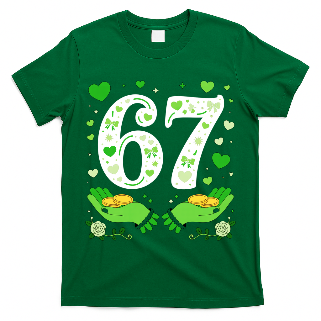 67 St Patricks Day Shamrock Clover Hands 6-7 Meme T-Shirt