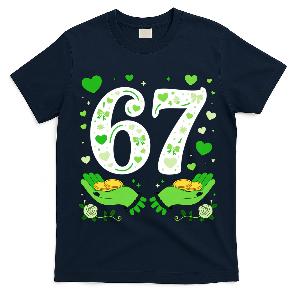 67 St Patricks Day Shamrock Clover Hands 6-7 Meme T-Shirt