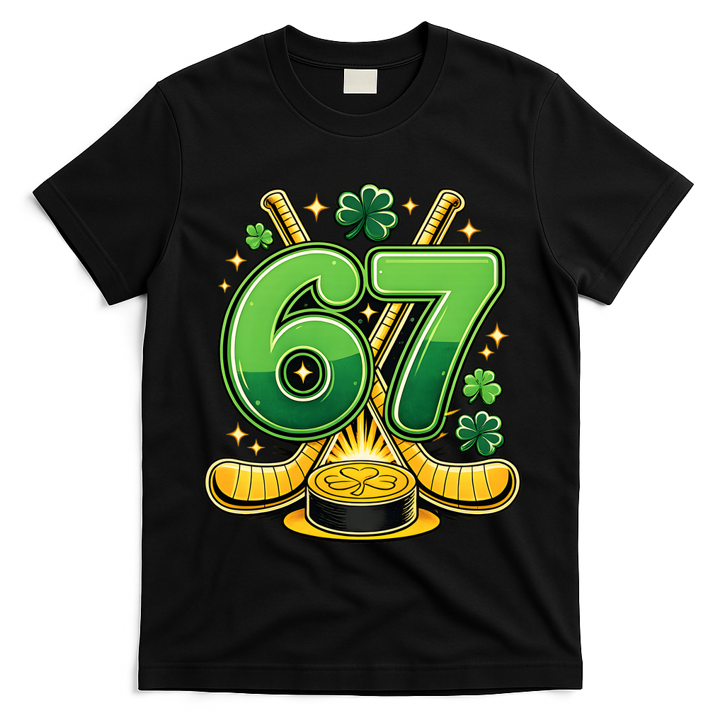 67 St Patricks Day Hockey Clover 6-7 Meme T-Shirt