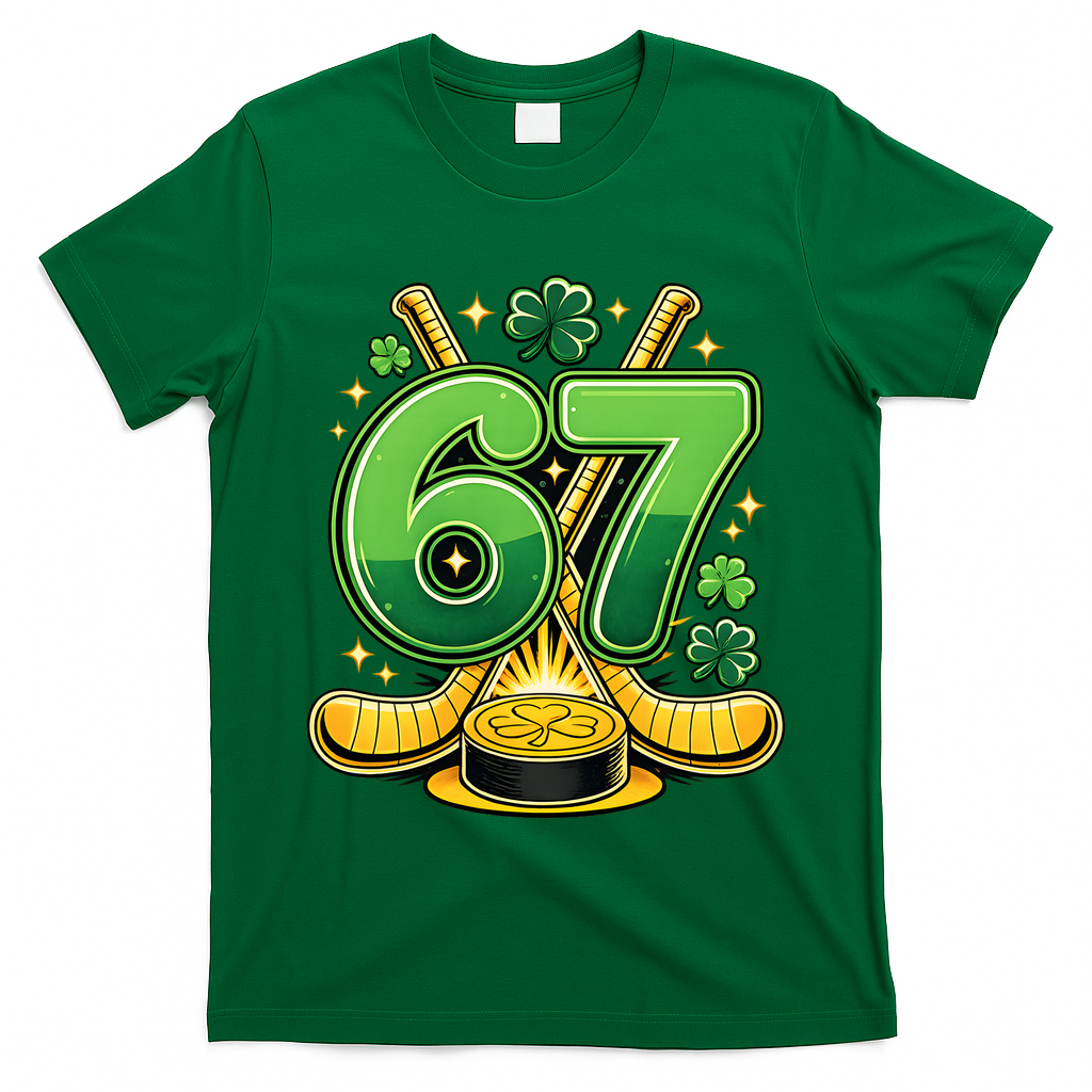 67 St Patricks Day Hockey Clover 6-7 Meme T-Shirt