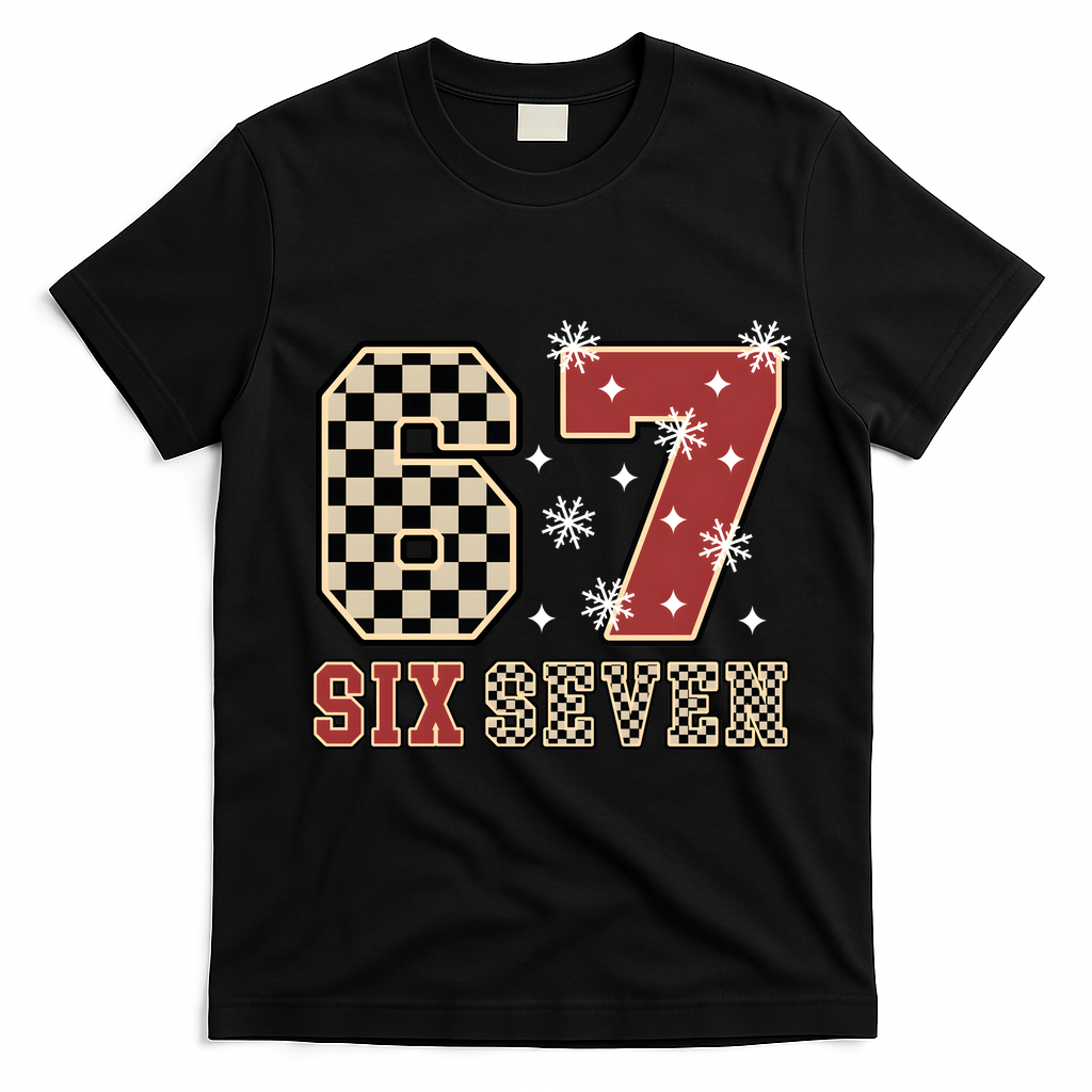 67 Six Seven Number Meme Funny Festive Christmas T-Shirt - Black