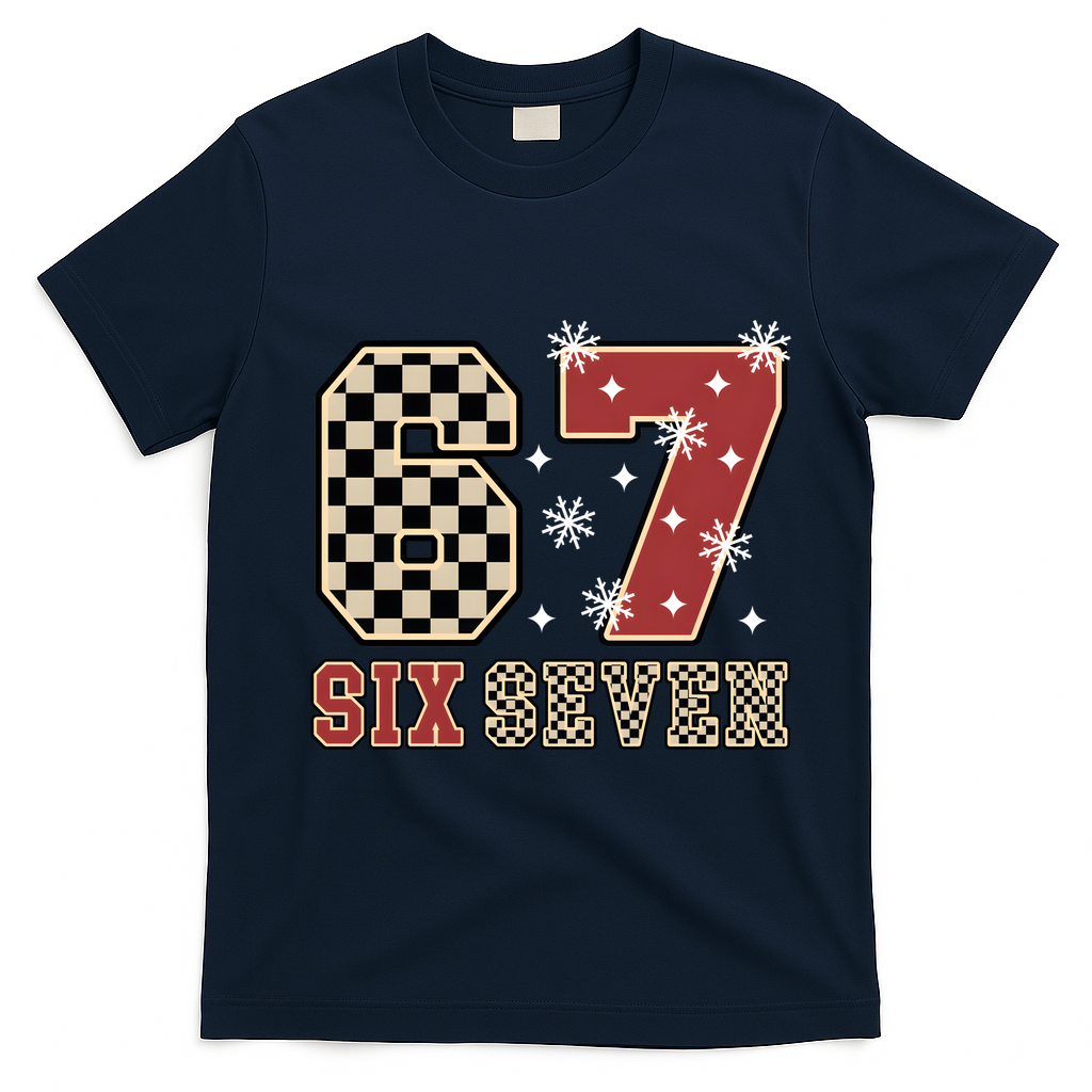 67 Six Seven Number Meme Funny Festive Christmas T-Shirt - Navy Blue