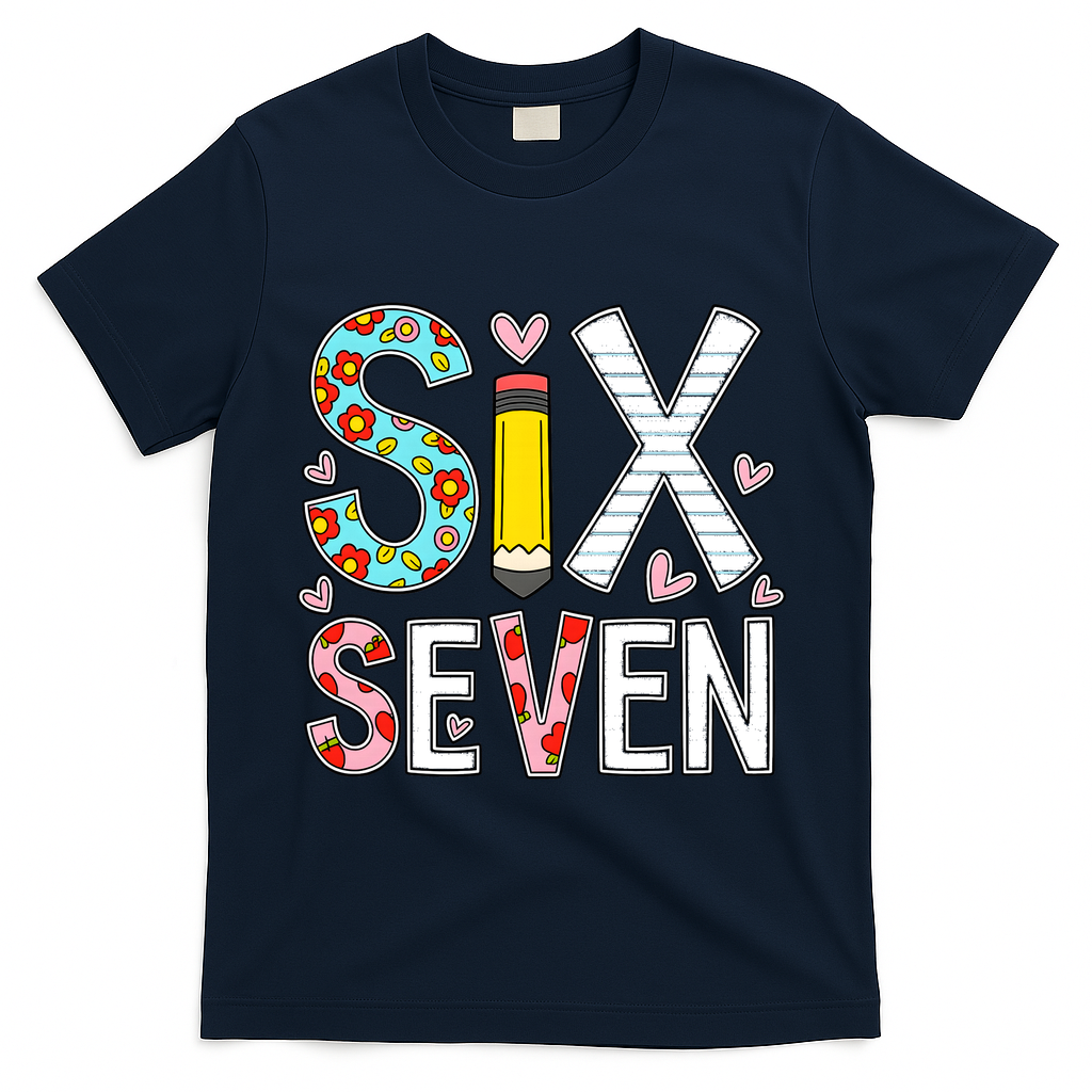 67 Six Seven 6 7 Meme For Teachers T-Shirt - Navy