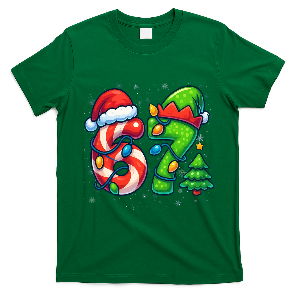 67 Six Seven 6-7 Meme Christmas Funny T-Shirt - Irish Green