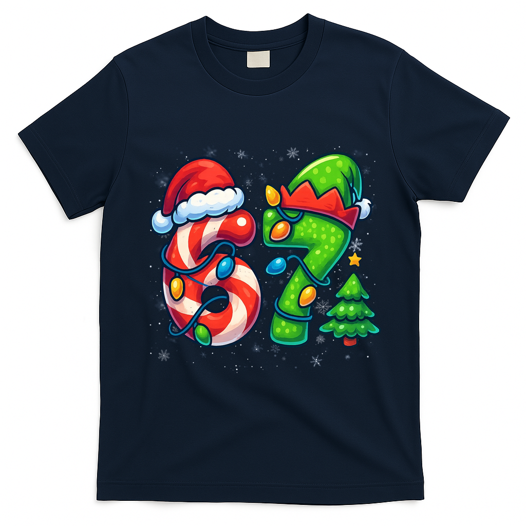 67 Six Seven 6-7 Meme Christmas Funny T-Shirt - Navy Blue