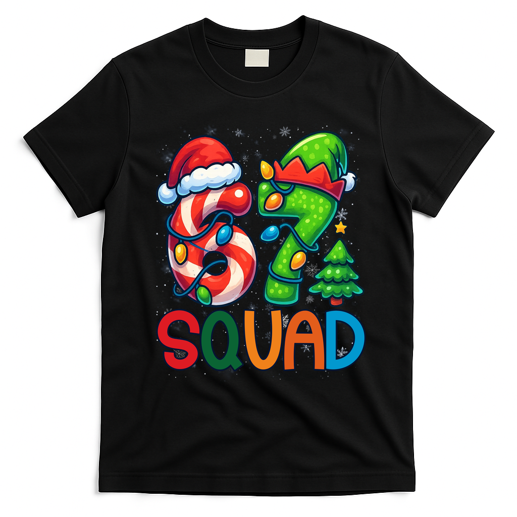 67 Six Seven 6-7 Squad Meme Christmas Funny T-Shirt - Black
