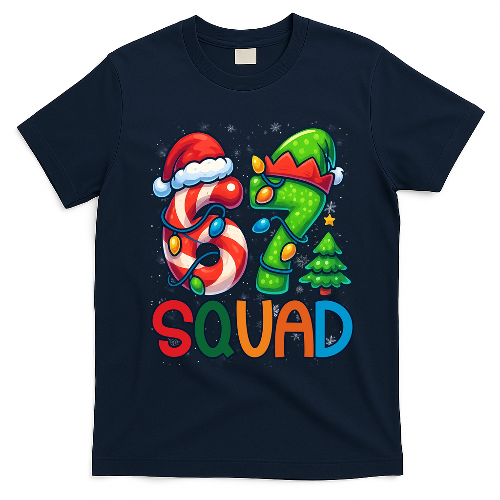 67 Six Seven 6-7 Squad Meme Christmas Funny T-Shirt - Navy Blue