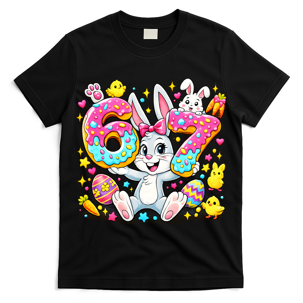 67 Six Seven Meme 6-7 Cute Rabbit Bunny Easter T-Shirt