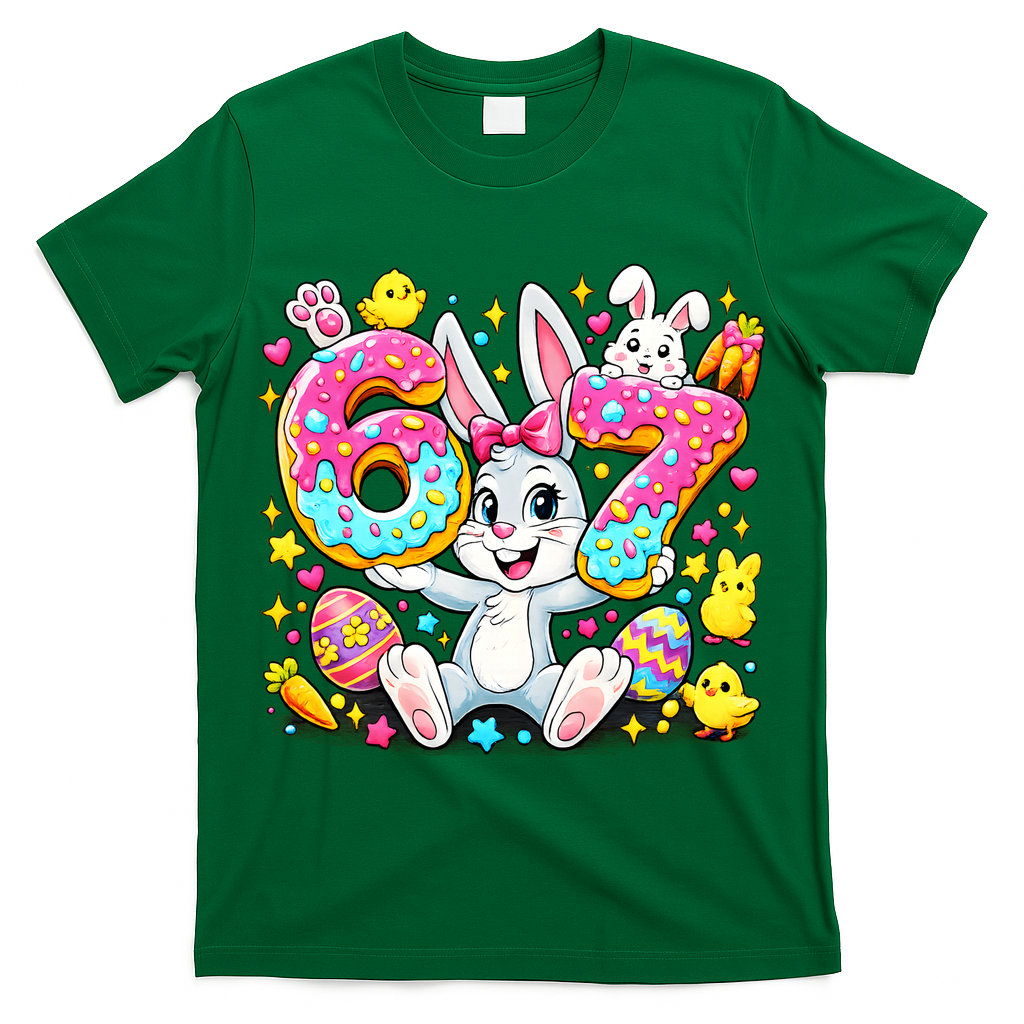 67 Six Seven Meme 6-7 Cute Rabbit Bunny Easter T-Shirt