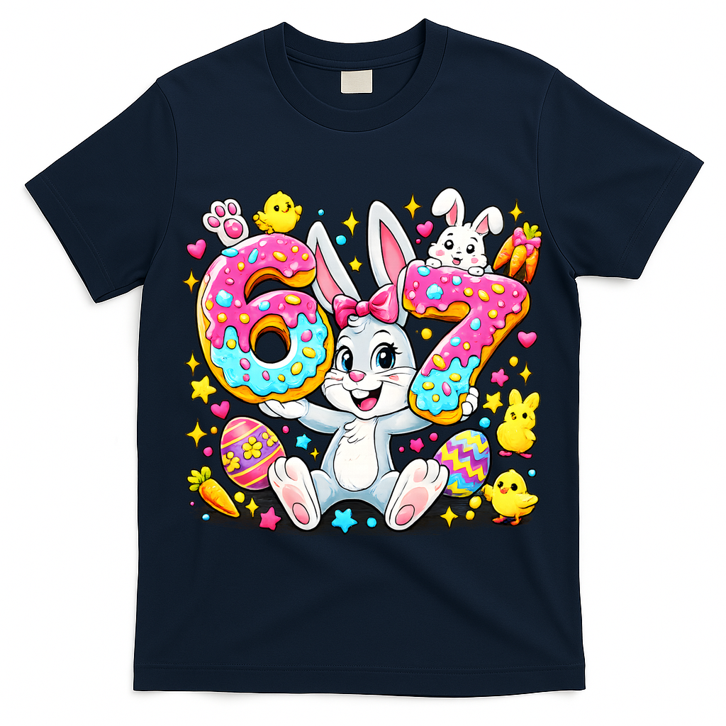 67 Six Seven Meme 6-7 Cute Rabbit Bunny Easter T-Shirt
