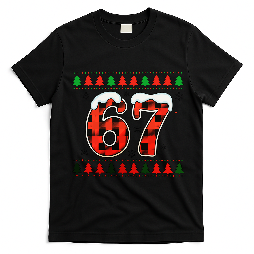67 Ugly Christmas Xmas Buffalo Plaid Six Seven T-Shirt - Black