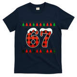 67 Ugly Christmas Xmas Buffalo Plaid Six Seven T-Shirt - Navy Blue