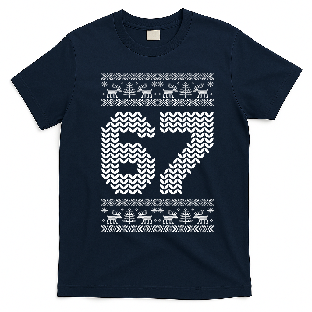 6-7 Ugly Christmas Sweater 67 Meme Design T-Shirt - Navy Blue