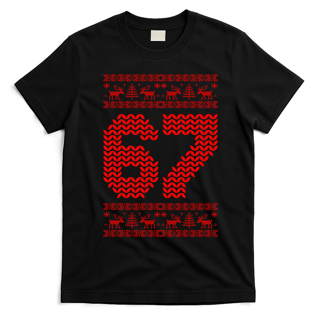6-7 Ugly Christmas Sweater 67 Meme Funny T-Shirt - Black