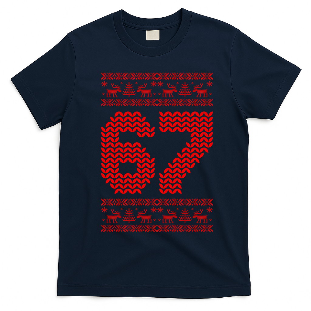 6-7 Ugly Christmas Sweater 67 Meme Funny T-Shirt - Navy Blue