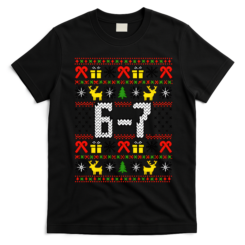 6-7 Ugly Christmas Sweater 67 Meme Funny Xmas T-Shirt - Black