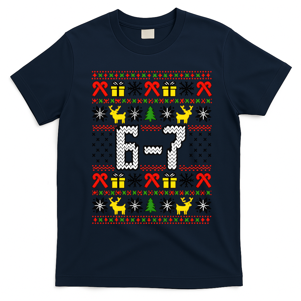 6-7 Ugly Christmas Sweater 67 Meme Funny Xmas T-Shirt - Navy Blue
