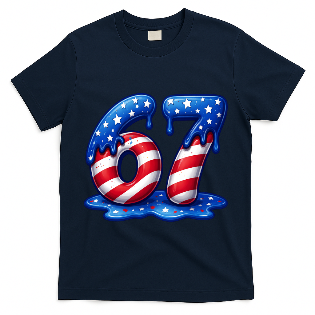 67 USA Flag Drip Patriotic 6-7 Meme T-Shirt - Navy